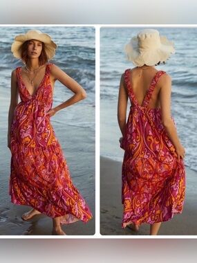 j maxi dress Ivory Flutter Sleeve Tiered Maxi Dress M